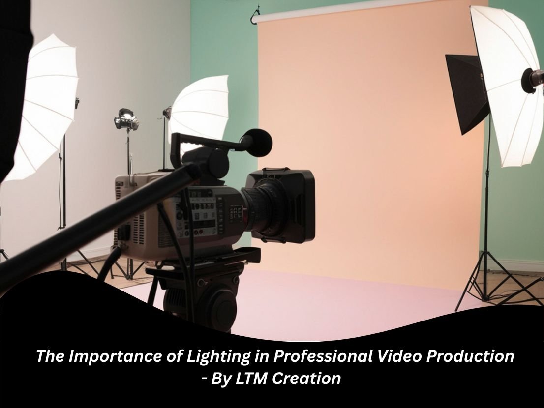 “Professional video production lighting setup with softbox and LED panels during a studio shoot”