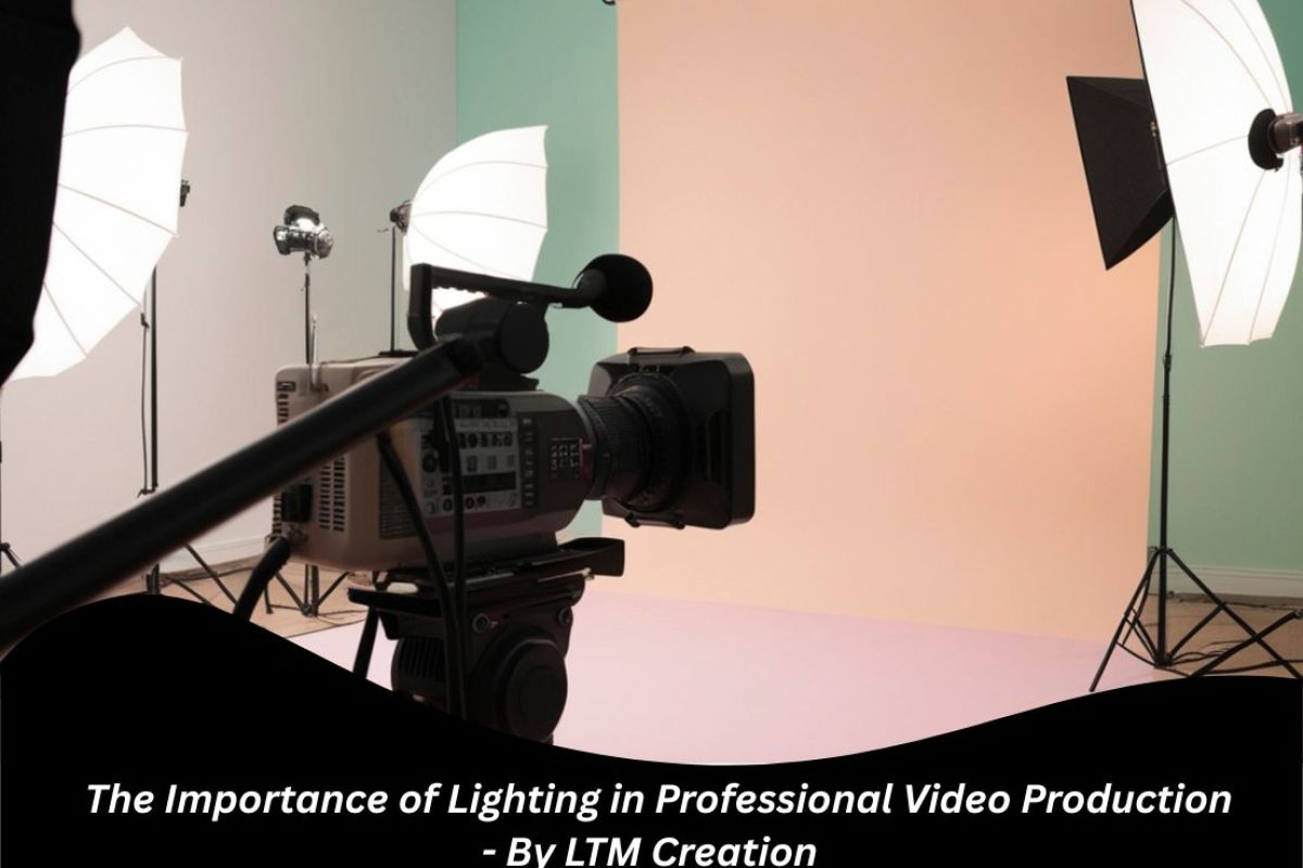 “Professional video production lighting setup with softbox and LED panels during a studio shoot”